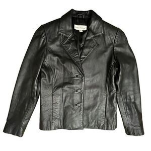 Boston Harbour Jacket Sz XS  Black  Soft Leather Buttons Up Pockets